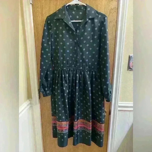 Vintage Black Collard Dress Paisley & Designs Elastic Waist Long Sleeve Button - Picture 1 of 10